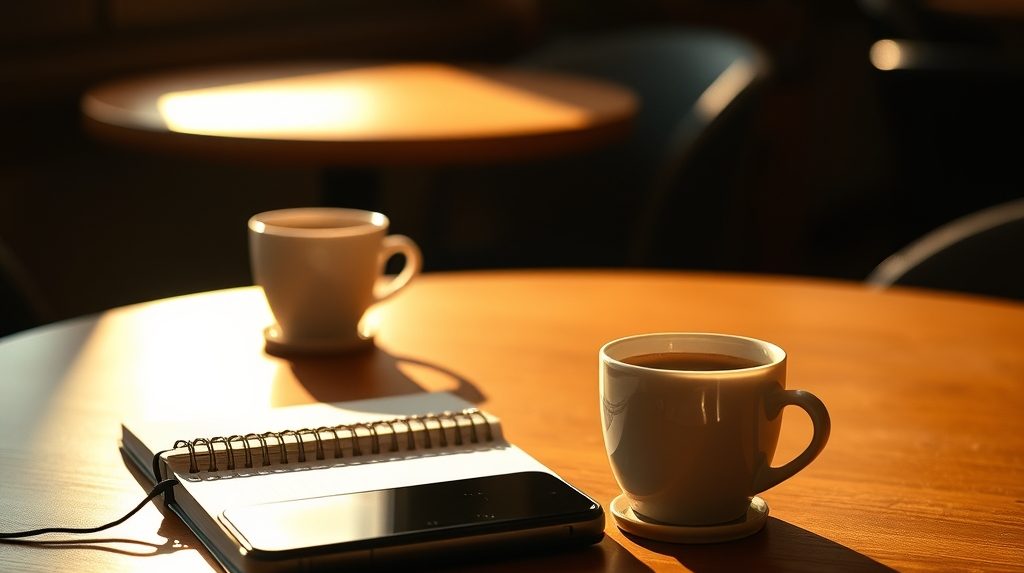 Morning light on a cafe table